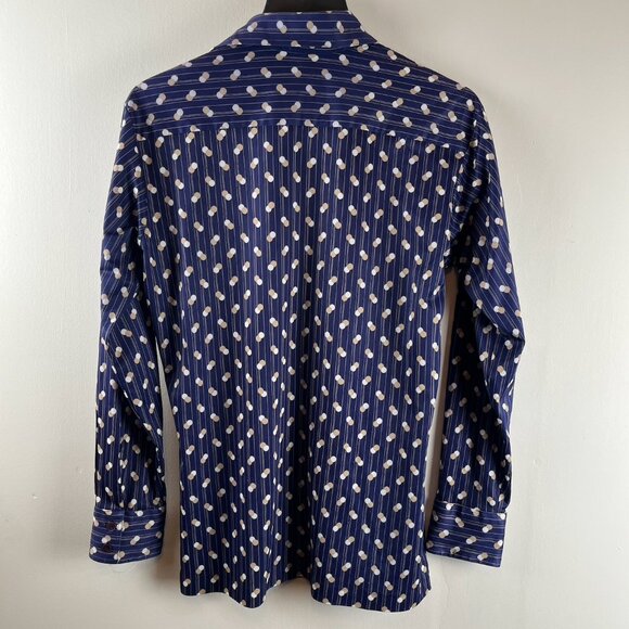 Mens Vintage Joel 70's button down Navy printed Shirt Medium - Picture 2 of 5